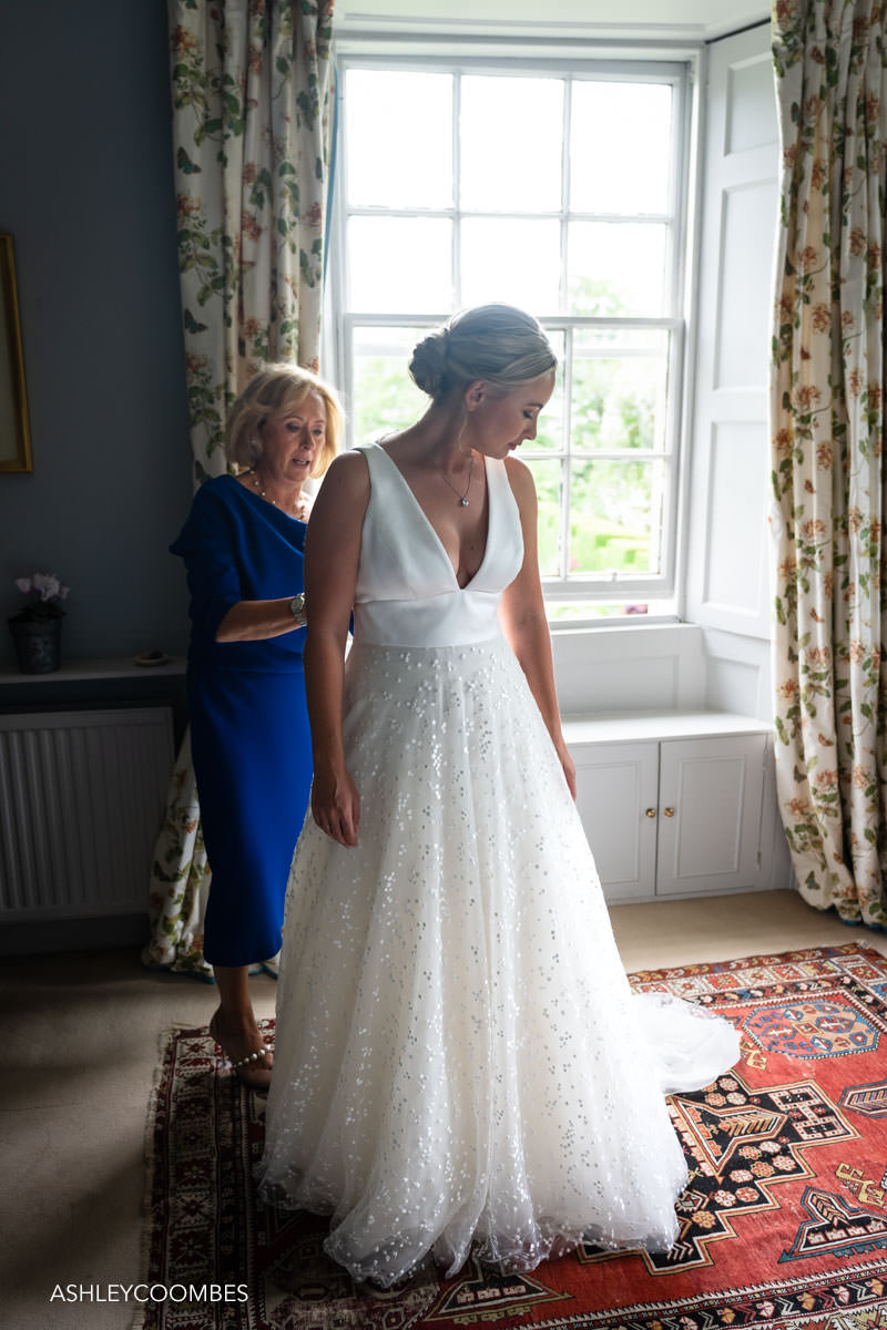 bride getting ready at Seasyde House near Byre at Inchyra