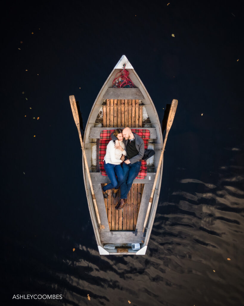 Couple in boat seen from above