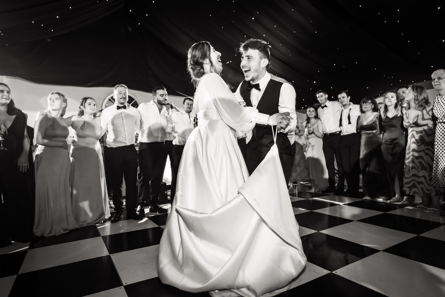 Jewish wedding party couple dancing